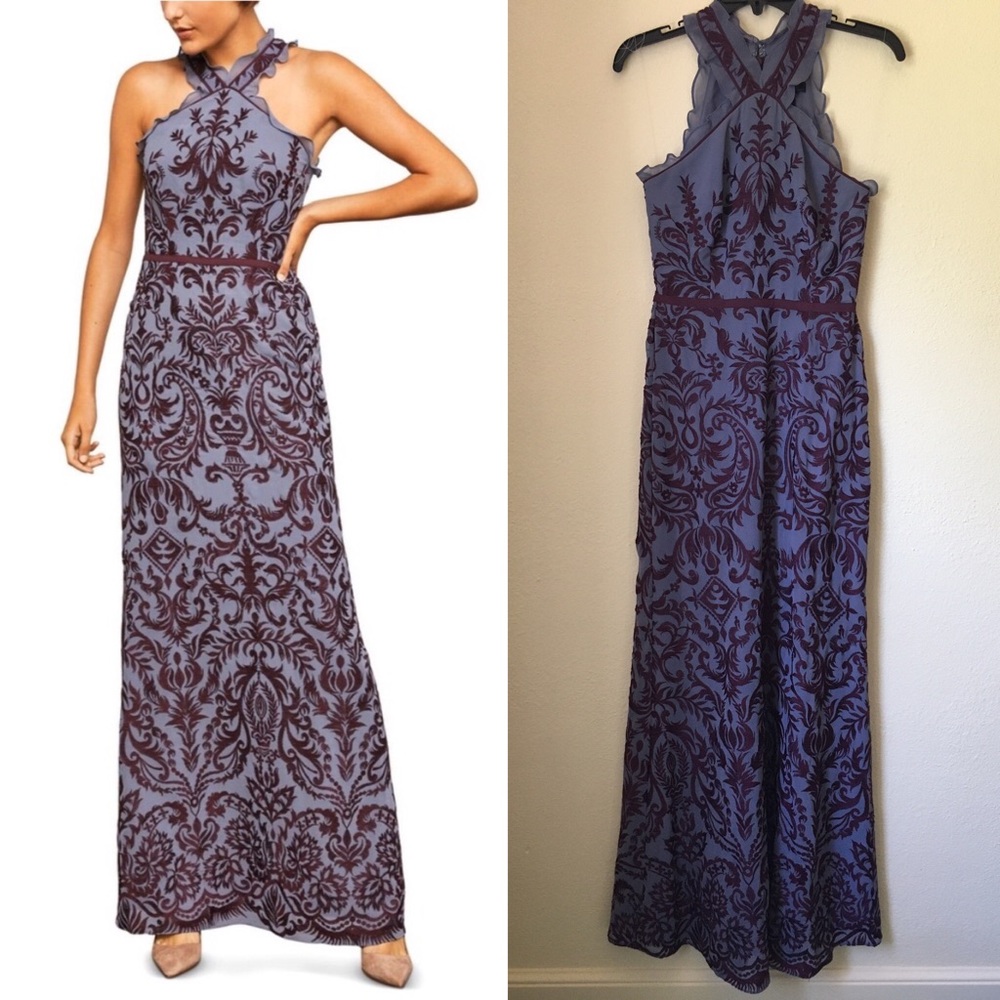 BCBG Max Azria Embroidered Halter Gown